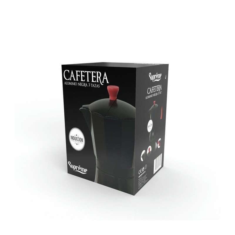 CAFETERA ALUMINIO NEGRA 6 TAZAS